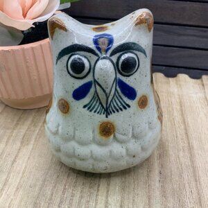 Tonala Mexican Vintage Sandstone Owl Hand Painted Folk Art Pottery